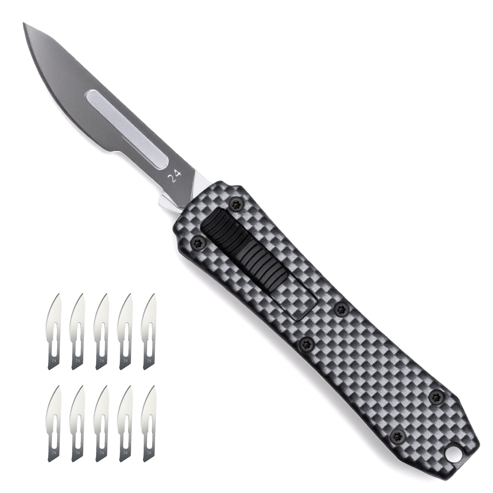 EDC Pocket Knife, Folding Utility Knives with Clip, Retractable Box Cutter, Small Scalpel Knife with 10pcs Razor Sharp Surgical Carbon Steel Replacement Blades #24, EDC Knives for Men Women