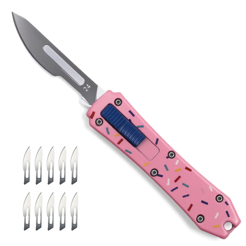 EDC Pocket Knife, Folding Utility Knives with Clip, Retractable Box Cutter, Small Scalpel Knife with 10pcs Razor Sharp Surgical Carbon Steel Replacement Blades #24, EDC Knives for Men Women